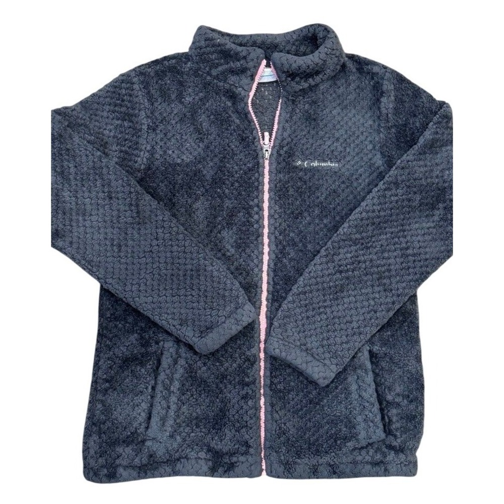 Columbia‎ Fleece Jacket Girls XL 18/20 Gray Pink Fire Side Sherpa Full Zip